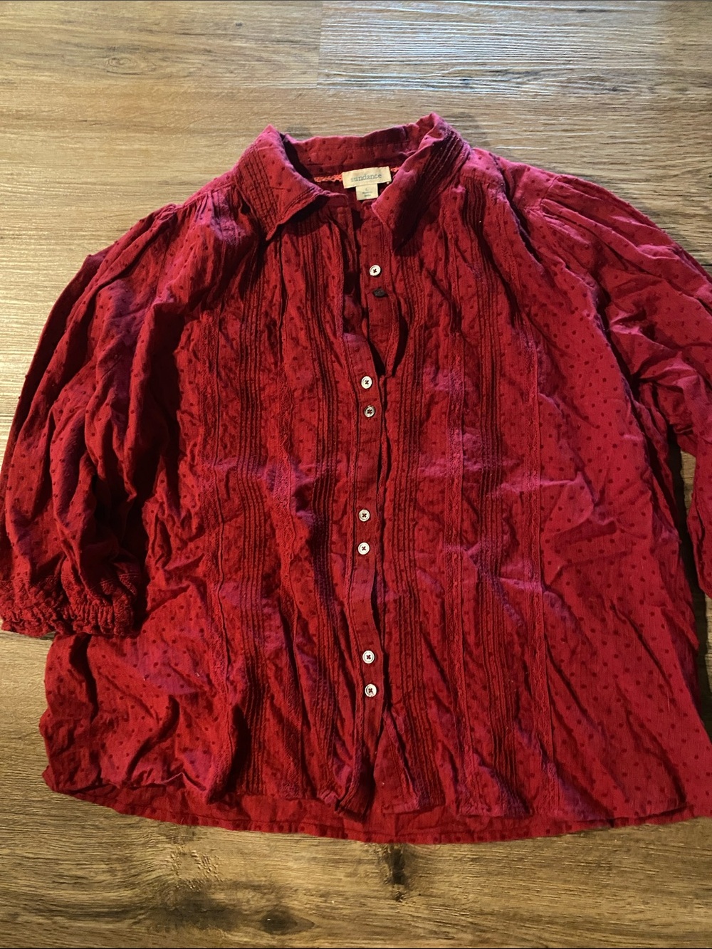 Sundance l large red cranberry button front cotton blouse top shirt